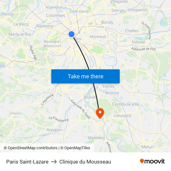 Paris Saint-Lazare to Clinique du Mousseau map