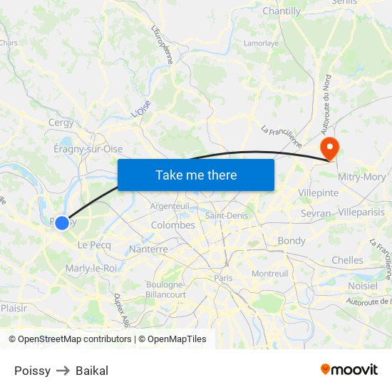 Poissy to Baikal map