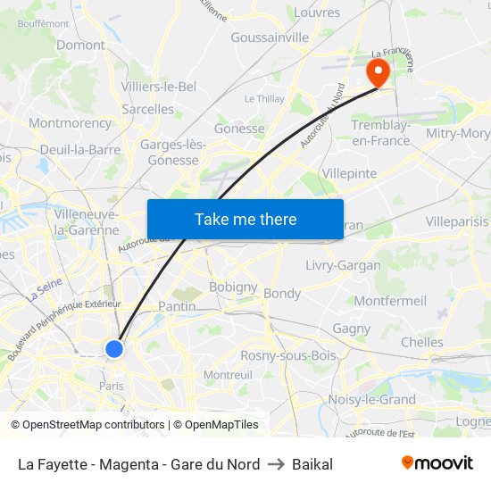 La Fayette - Magenta - Gare du Nord to Baikal map