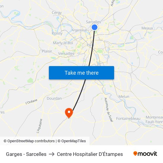 Garges - Sarcelles to Centre Hospitalier D'Étampes map