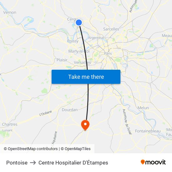 Pontoise to Centre Hospitalier D'Étampes map