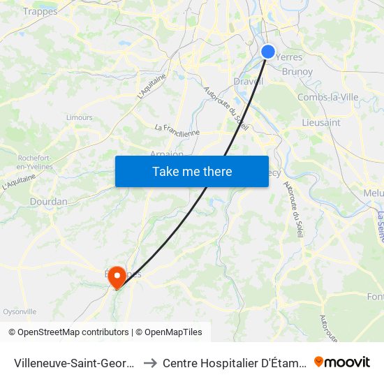 Villeneuve-Saint-Georges to Centre Hospitalier D'Étampes map