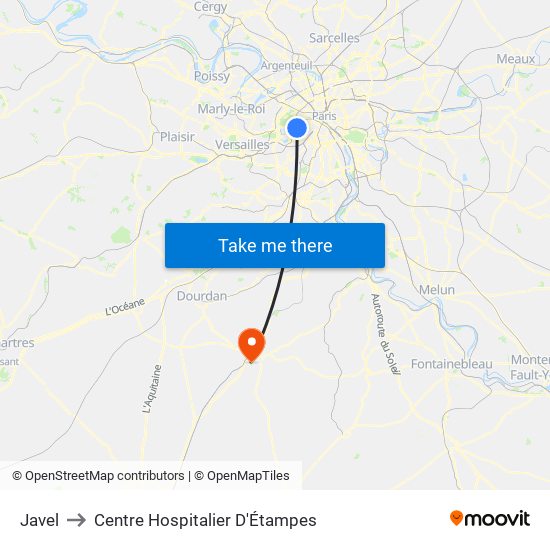 Javel to Centre Hospitalier D'Étampes map