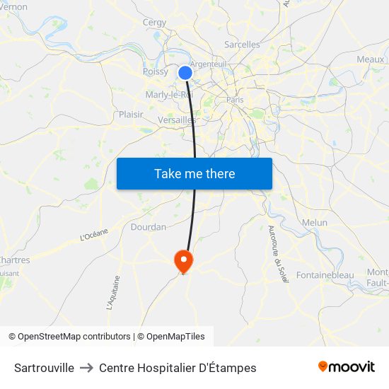 Sartrouville to Centre Hospitalier D'Étampes map