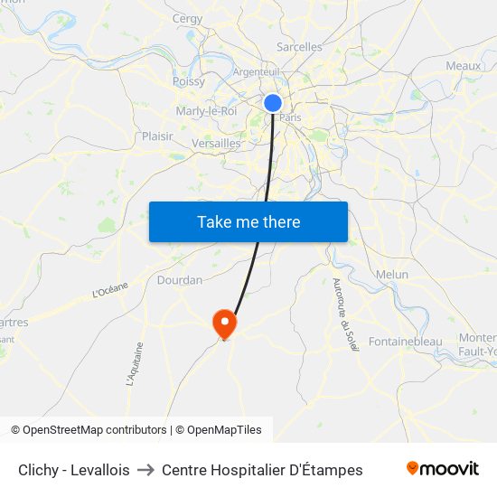 Clichy - Levallois to Centre Hospitalier D'Étampes map