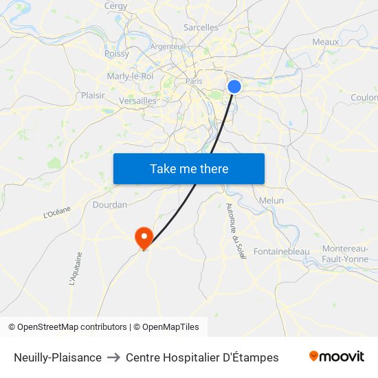 Neuilly-Plaisance to Centre Hospitalier D'Étampes map