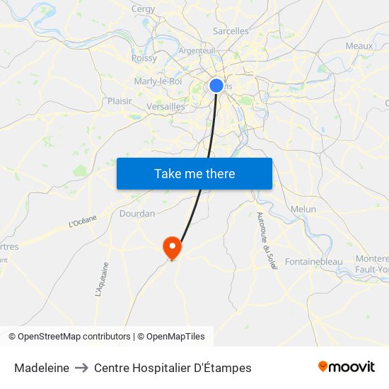 Madeleine to Centre Hospitalier D'Étampes map