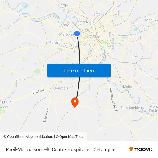 Rueil-Malmaison to Centre Hospitalier D'Étampes map