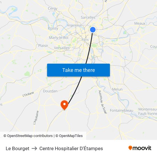 Le Bourget to Centre Hospitalier D'Étampes map