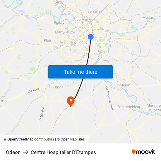 Odéon to Centre Hospitalier D'Étampes map