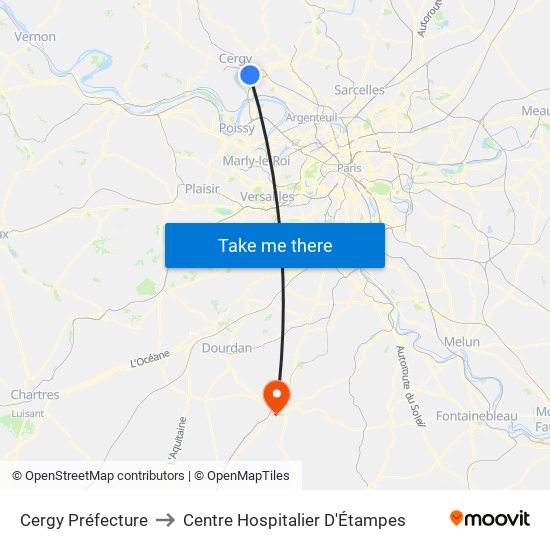 Cergy Préfecture to Centre Hospitalier D'Étampes map