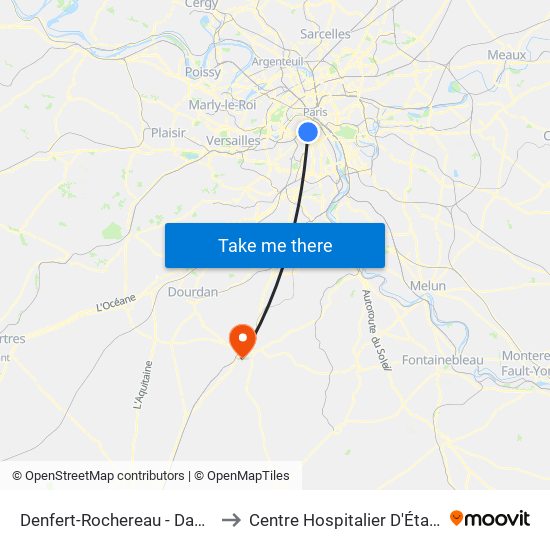 Denfert-Rochereau - Daguerre to Centre Hospitalier D'Étampes map