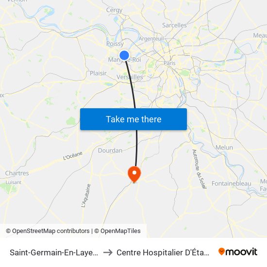 Saint-Germain-En-Laye RER to Centre Hospitalier D'Étampes map