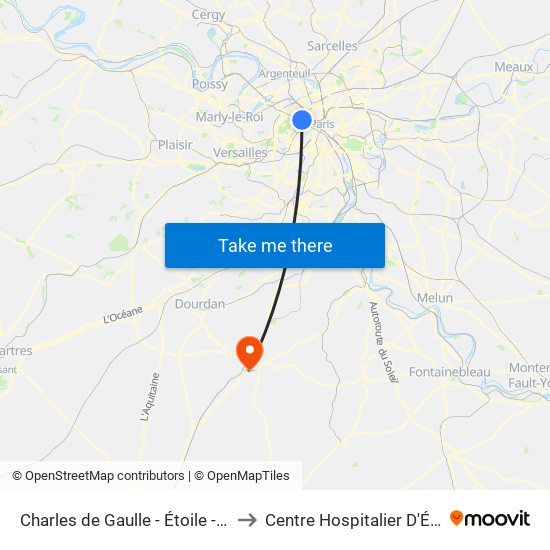 Charles de Gaulle - Étoile - Wagram to Centre Hospitalier D'Étampes map