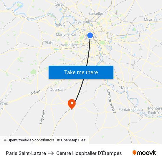 Paris Saint-Lazare to Centre Hospitalier D'Étampes map