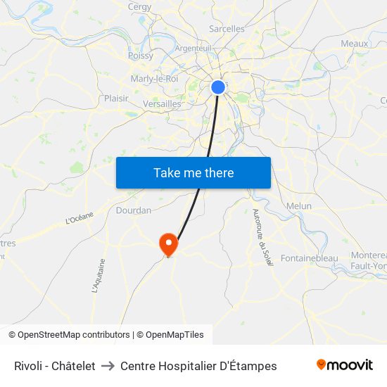 Rivoli - Châtelet to Centre Hospitalier D'Étampes map