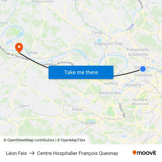 Léon Feix to Centre Hospitalier François Quesnay map