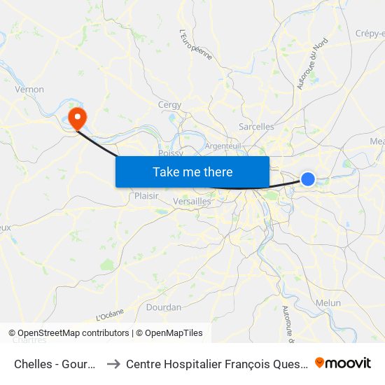 Chelles - Gournay to Centre Hospitalier François Quesnay map