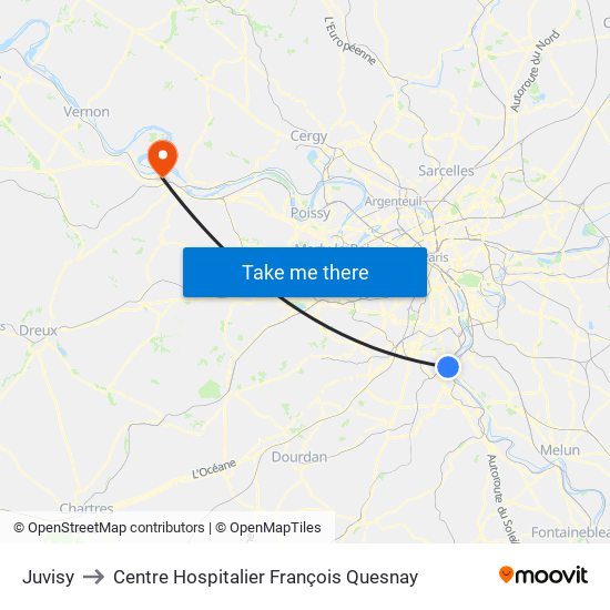 Juvisy to Centre Hospitalier François Quesnay map