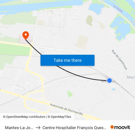 Mantes-La-Jolie to Centre Hospitalier François Quesnay map