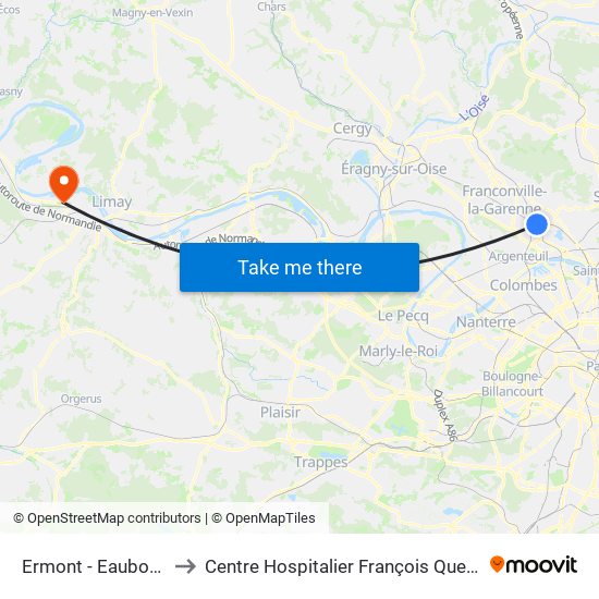 Ermont - Eaubonne to Centre Hospitalier François Quesnay map