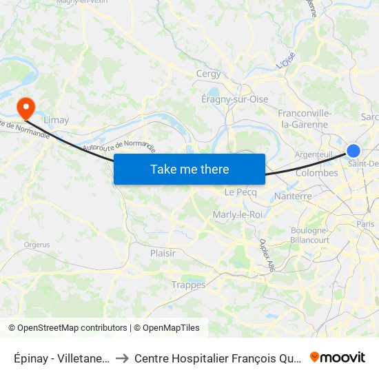 Épinay - Villetaneuse to Centre Hospitalier François Quesnay map