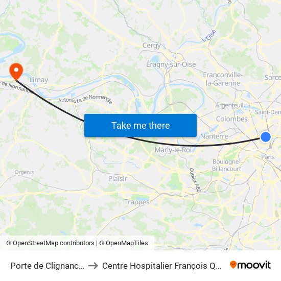 Porte de Clignancourt to Centre Hospitalier François Quesnay map