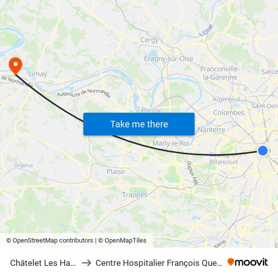 Châtelet Les Halles to Centre Hospitalier François Quesnay map