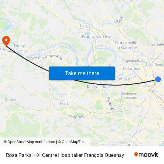 Rosa Parks to Centre Hospitalier François Quesnay map