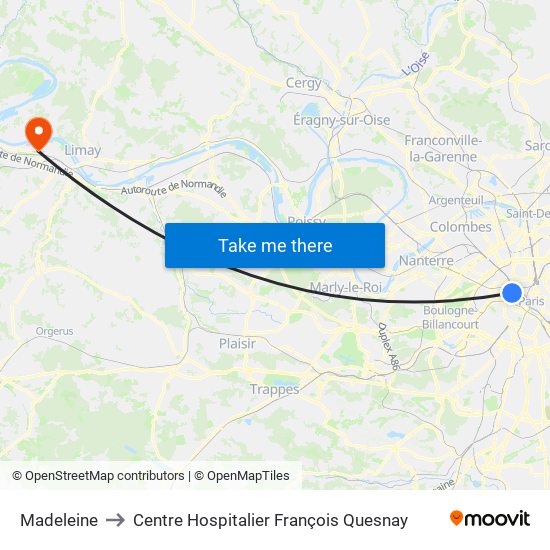 Madeleine to Centre Hospitalier François Quesnay map