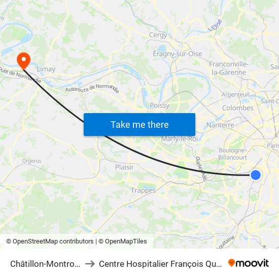 Châtillon-Montrouge to Centre Hospitalier François Quesnay map