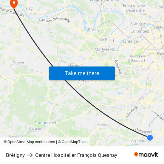 Brétigny to Centre Hospitalier François Quesnay map