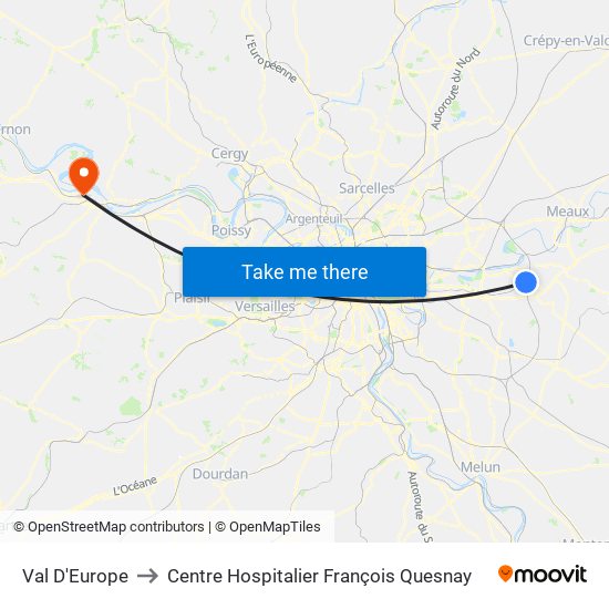 Val D'Europe to Centre Hospitalier François Quesnay map