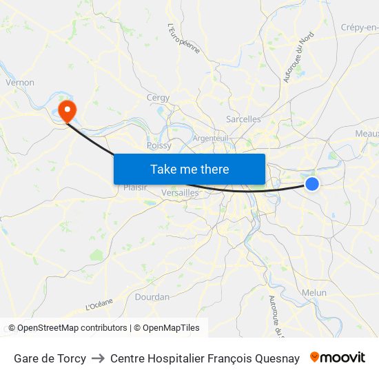 Gare de Torcy to Centre Hospitalier François Quesnay map