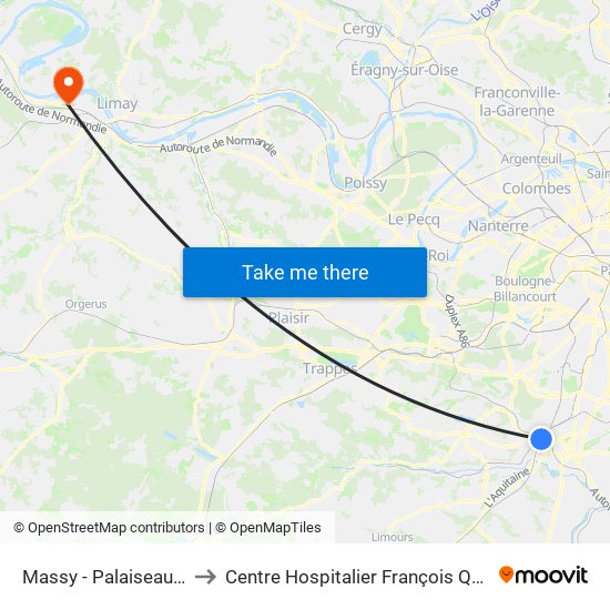 Massy - Palaiseau RER to Centre Hospitalier François Quesnay map