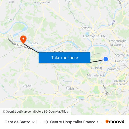 Gare de Sartrouville - RER to Centre Hospitalier François Quesnay map