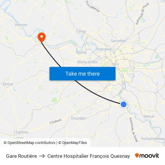 Gare Routière to Centre Hospitalier François Quesnay map