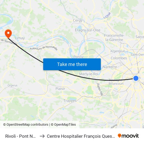 Rivoli - Pont Neuf to Centre Hospitalier François Quesnay map