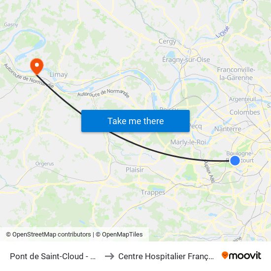 Pont de Saint-Cloud - Albert Kahn to Centre Hospitalier François Quesnay map