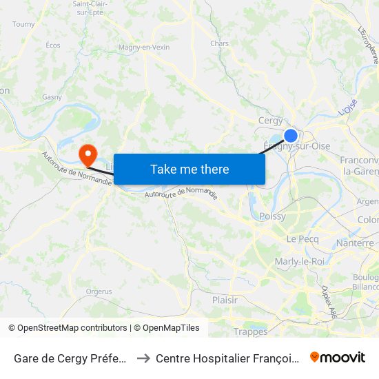 Gare de Cergy Préfecture (C) to Centre Hospitalier François Quesnay map