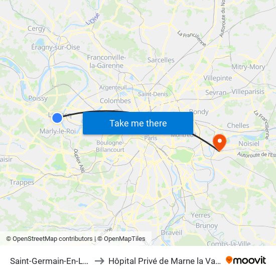 Saint-Germain-En-Laye to Hôpital Privé de Marne la Vallée map
