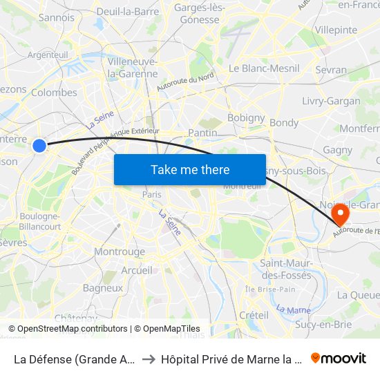 La Défense (Grande Arche) to Hôpital Privé de Marne la Vallée map