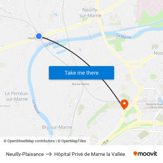 Neuilly-Plaisance to Hôpital Privé de Marne la Vallée map