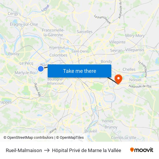 Rueil-Malmaison to Hôpital Privé de Marne la Vallée map