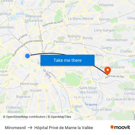 Miromesnil to Hôpital Privé de Marne la Vallée map