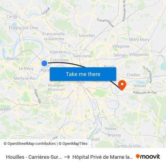 Houilles - Carrières-Sur-Seine to Hôpital Privé de Marne la Vallée map