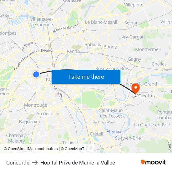 Concorde to Hôpital Privé de Marne la Vallée map