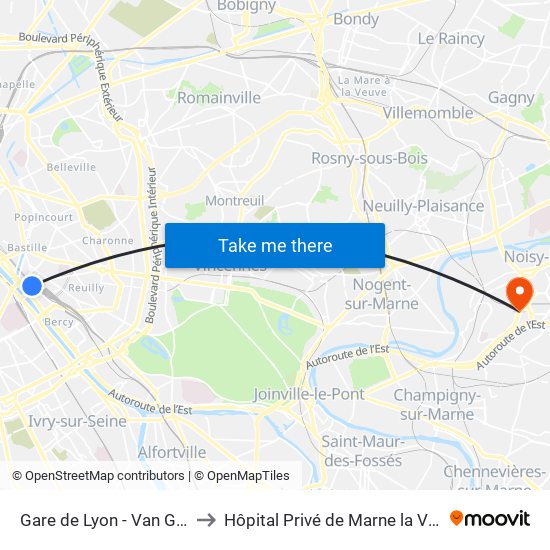 Gare de Lyon - Van Gogh to Hôpital Privé de Marne la Vallée map