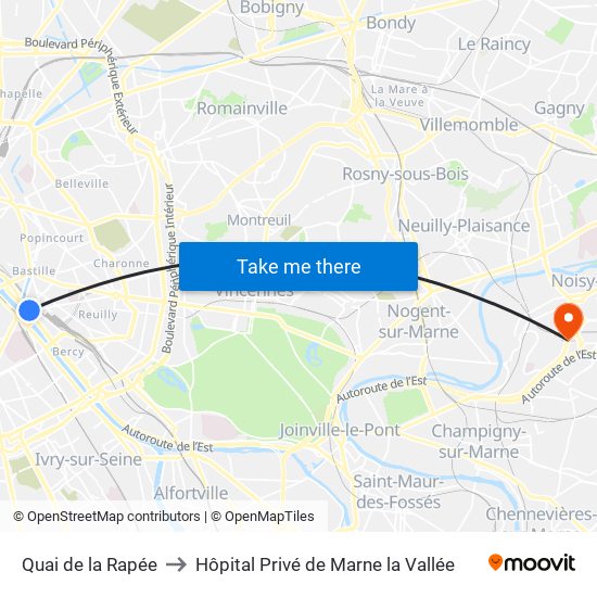 Quai de la Rapée to Hôpital Privé de Marne la Vallée map