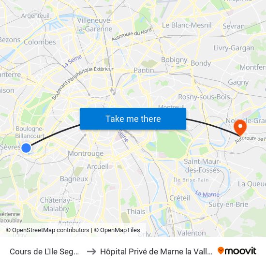 Cours de L'Ile Seguin to Hôpital Privé de Marne la Vallée map